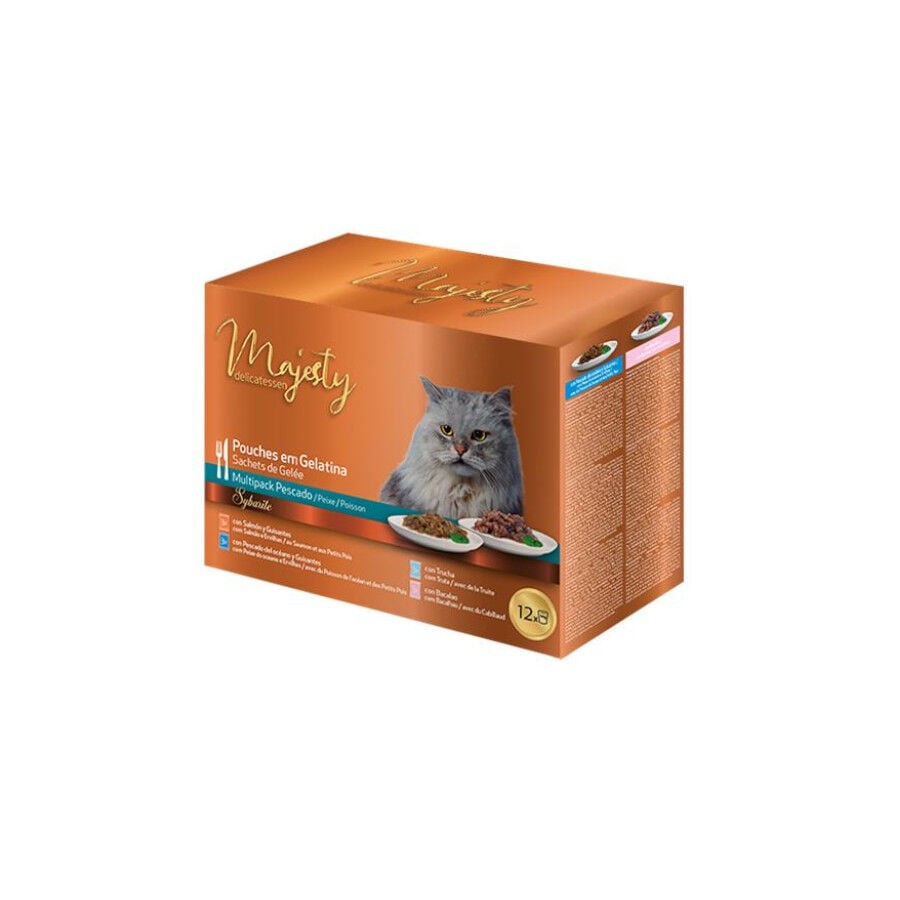 12 sobres x 100 g Majesty Multipack Sobres Gelatina Pescado para gatos, , large indicador imagen numero 1