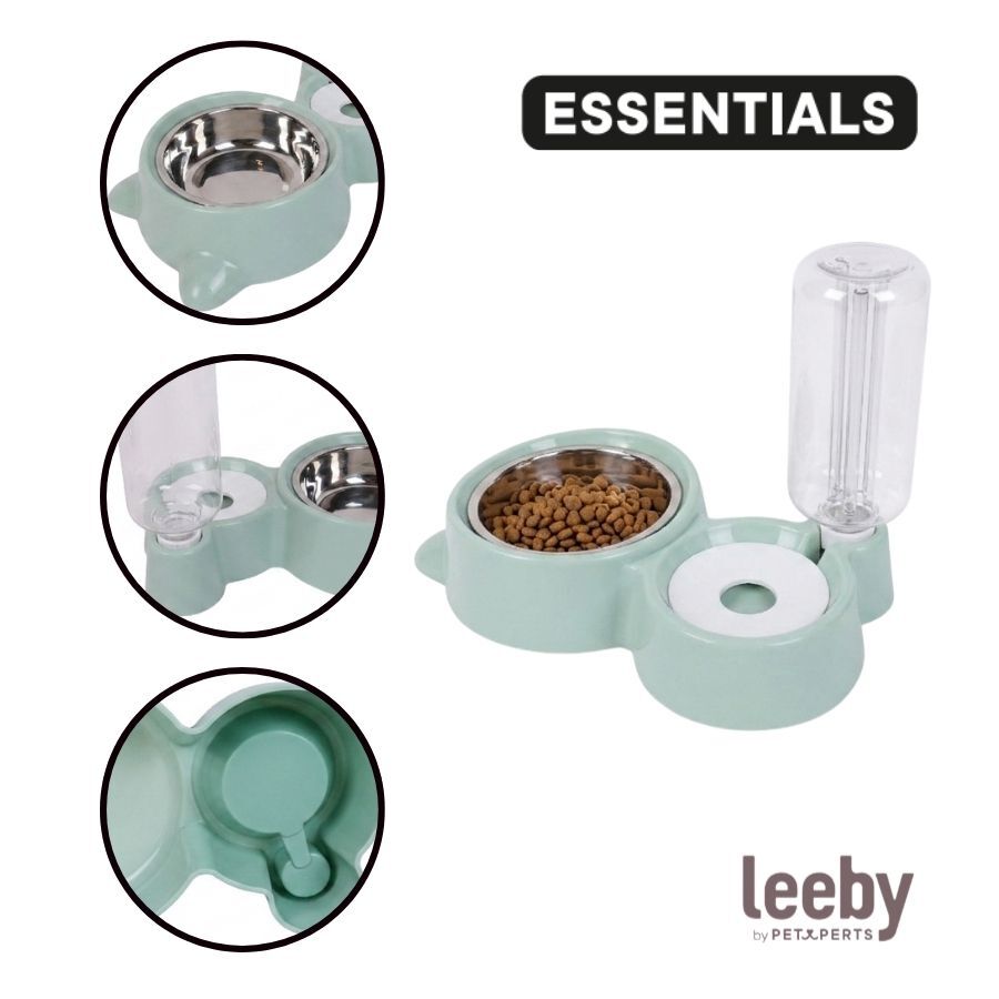 Leeby Comedero y Dispensador de Agua 2 en 1 Acero Inoxidable Verde para gatos, , large indicador imagen numero 3