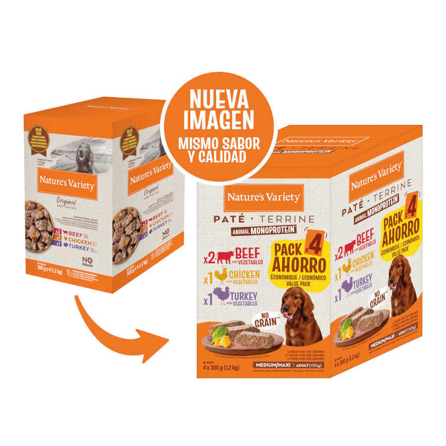 4 sobres x 300 g Nature's Variety Original Adult Medium Pat&eacute; sobre para perros, , large indicador imagen numero 2