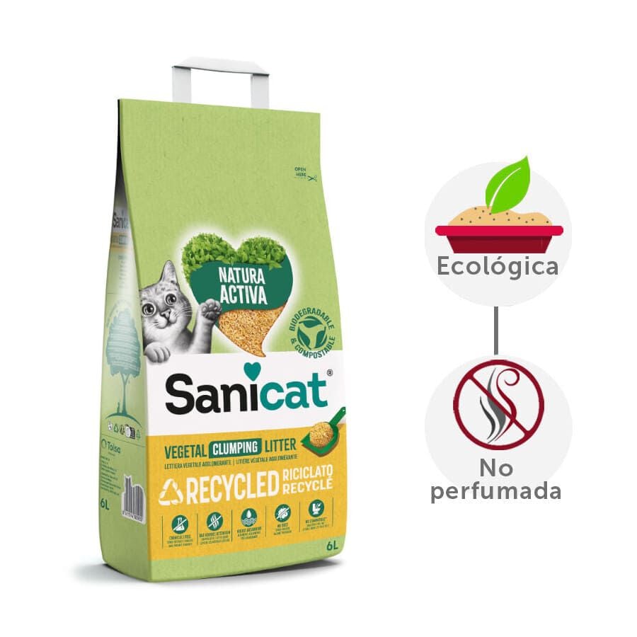 10 L Sanicat Natura Activa Recycled Arena para gatos, , large Imagen numero 2