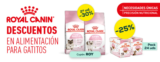 Royal Canin: -30% en la 2ª unidad en selección de pienso para gatito, y -25% en selección de packs de húmedo para gatito