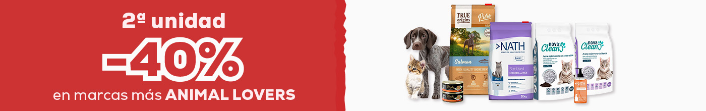 40% descuento en la segunda unidad en selección en las marcas más animal lovers